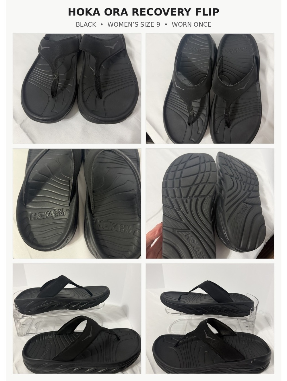 HOKA ONE ONE Ora Recovery Flip Black Women's Size 9 Worn Once